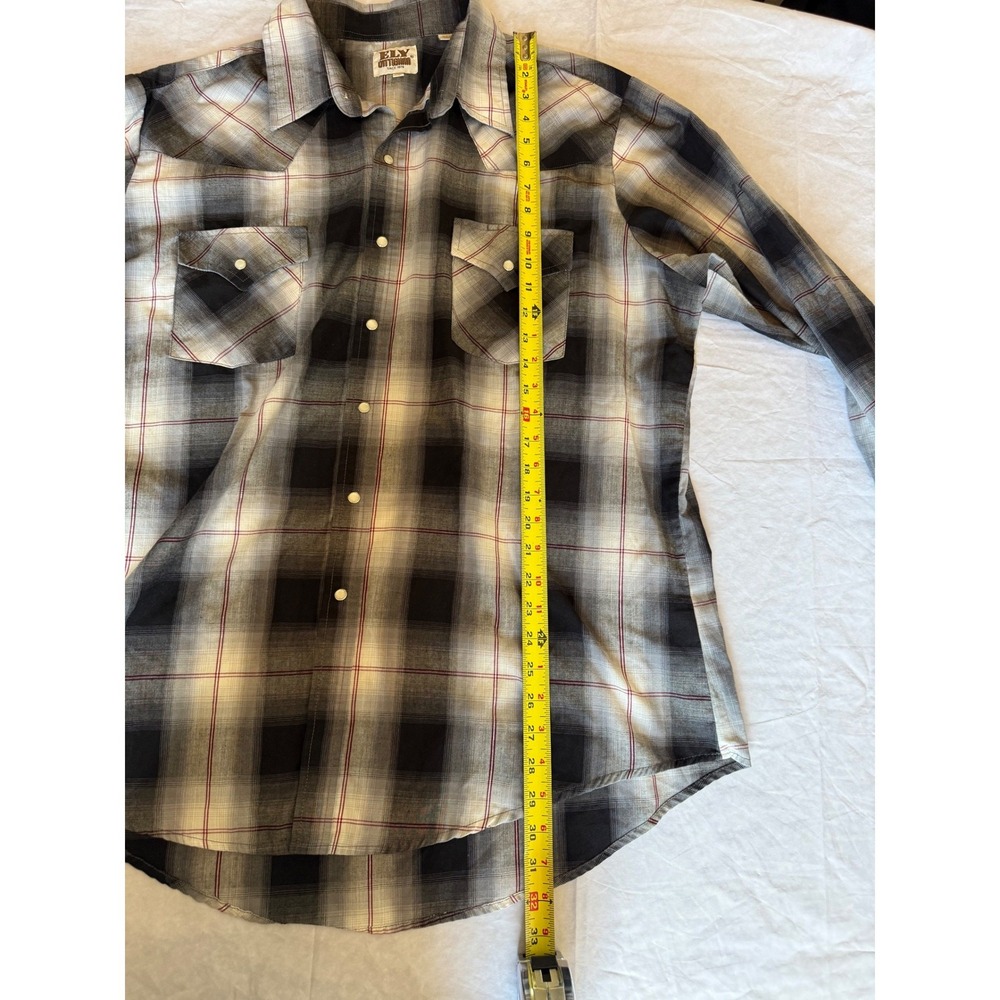 Ely Cattleman Mens Plaid Western Pearl Snap Shirt XL Black White Rodeo Ranch - Picture 7 of 7